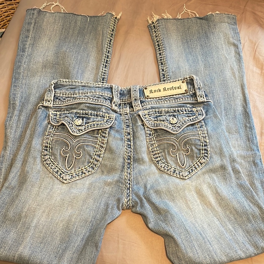 Rock revival jeans sz 28 lighter wash L 30.5 cut @ bottom to length